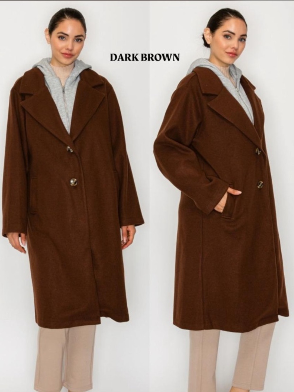 Wool-Blend Long Coat with attached Hoodie